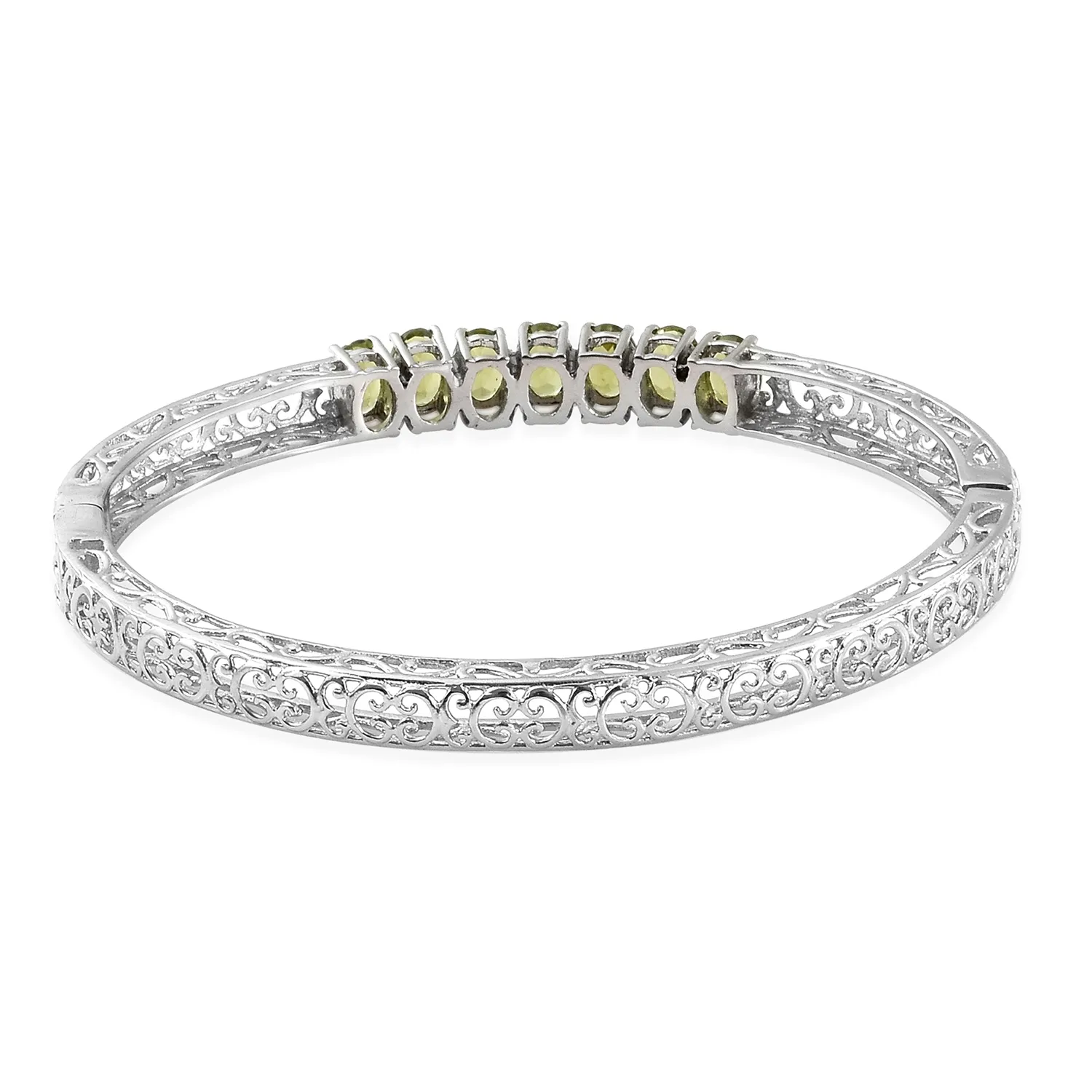 Stainless Steel Openwork PERIDOT 7 Stone Hinged Bangle Bracelet (7.25 in)