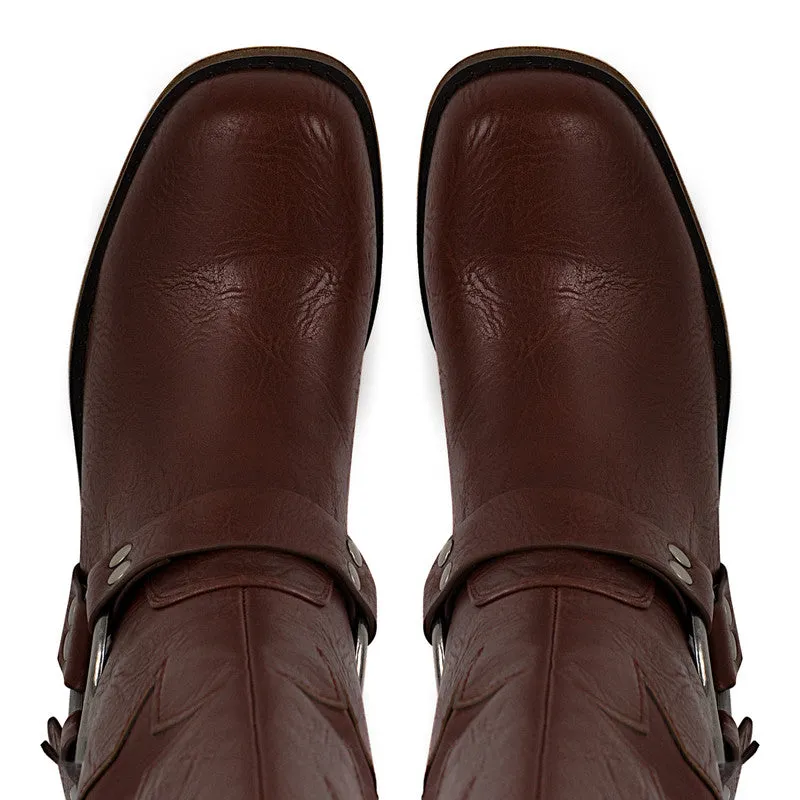 Star Square Toe Buckle Knee High Boots