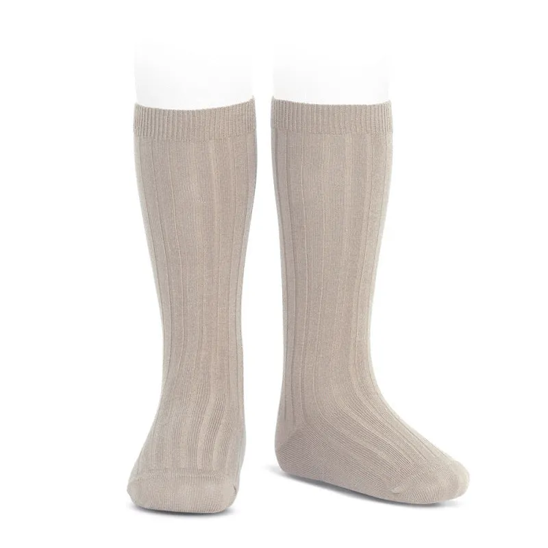 Stone Ribbed Knee High Socks