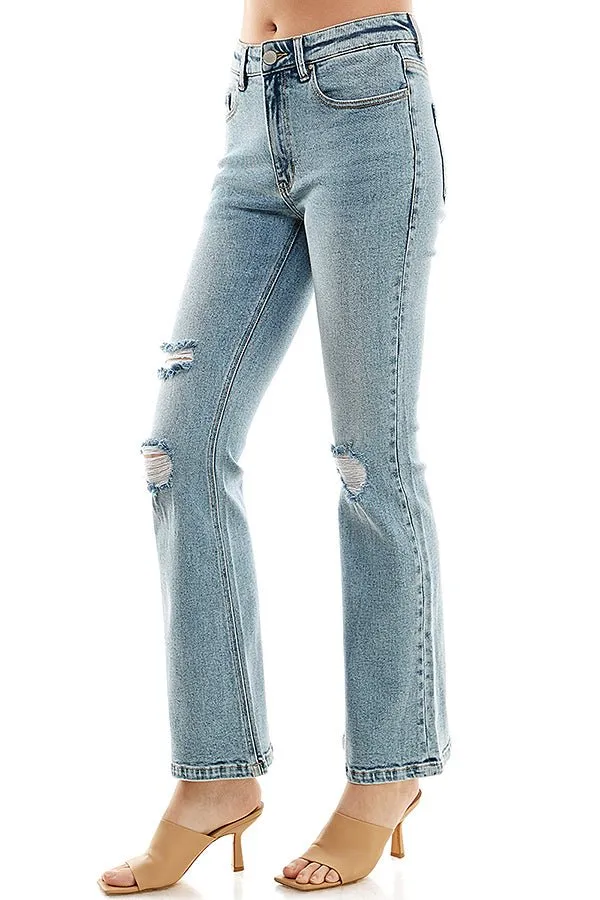 STRETCH FLARE DENIM PANTS