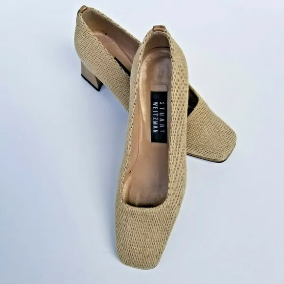Stuart Weitzman Size 7.5 B Beige Gold Block Heel