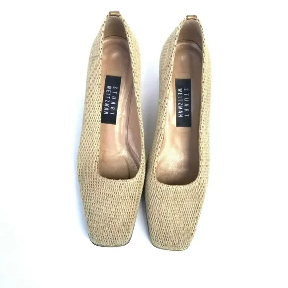 Stuart Weitzman Size 7.5 B Beige Gold Block Heel