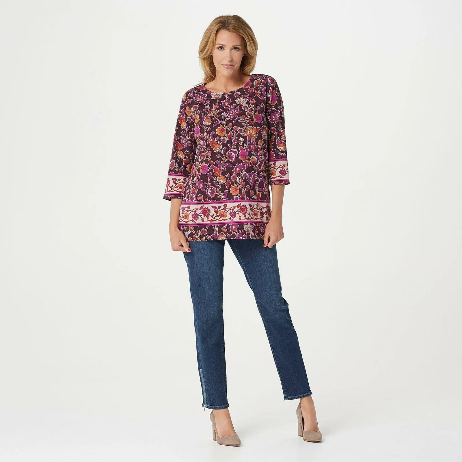 Susan Graver Plus Size Weekend Printed Cotton Modal Tunic Top
