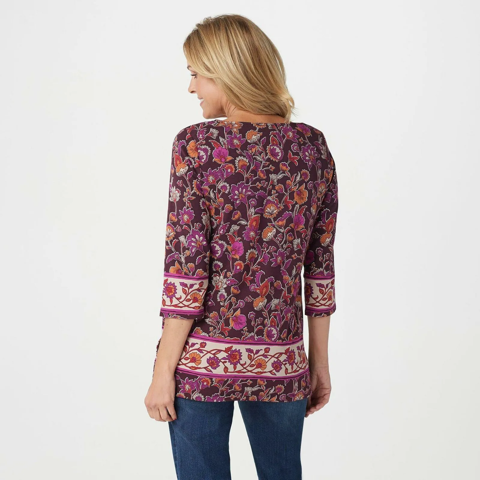 Susan Graver Plus Size Weekend Printed Cotton Modal Tunic Top
