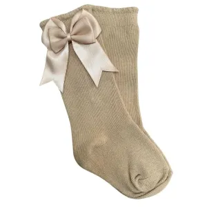 TAMBINO - Knee High Double Bow Socks - Camel