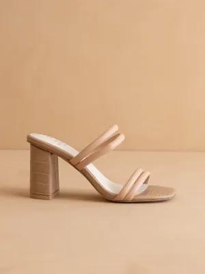 The Angela | Nude Strappy Aligator Block Heel