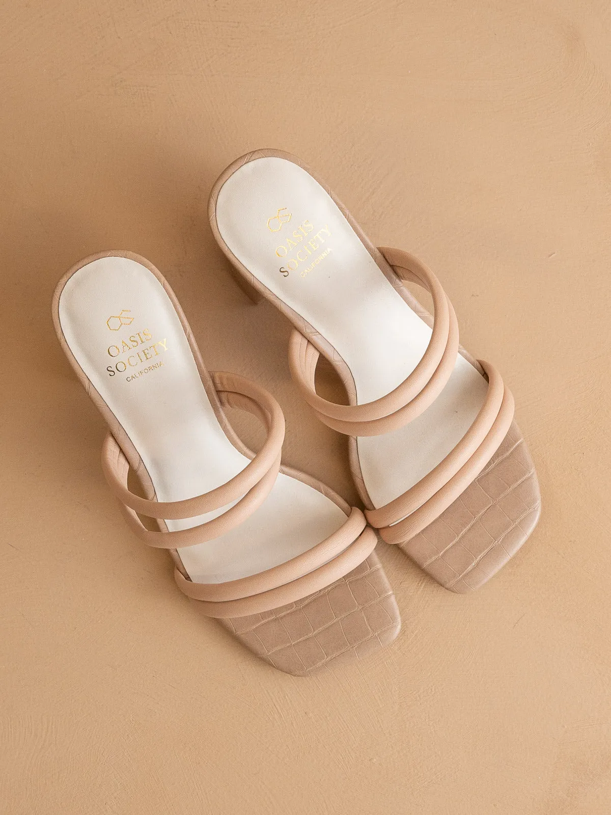 The Angela | Nude Strappy Aligator Block Heel