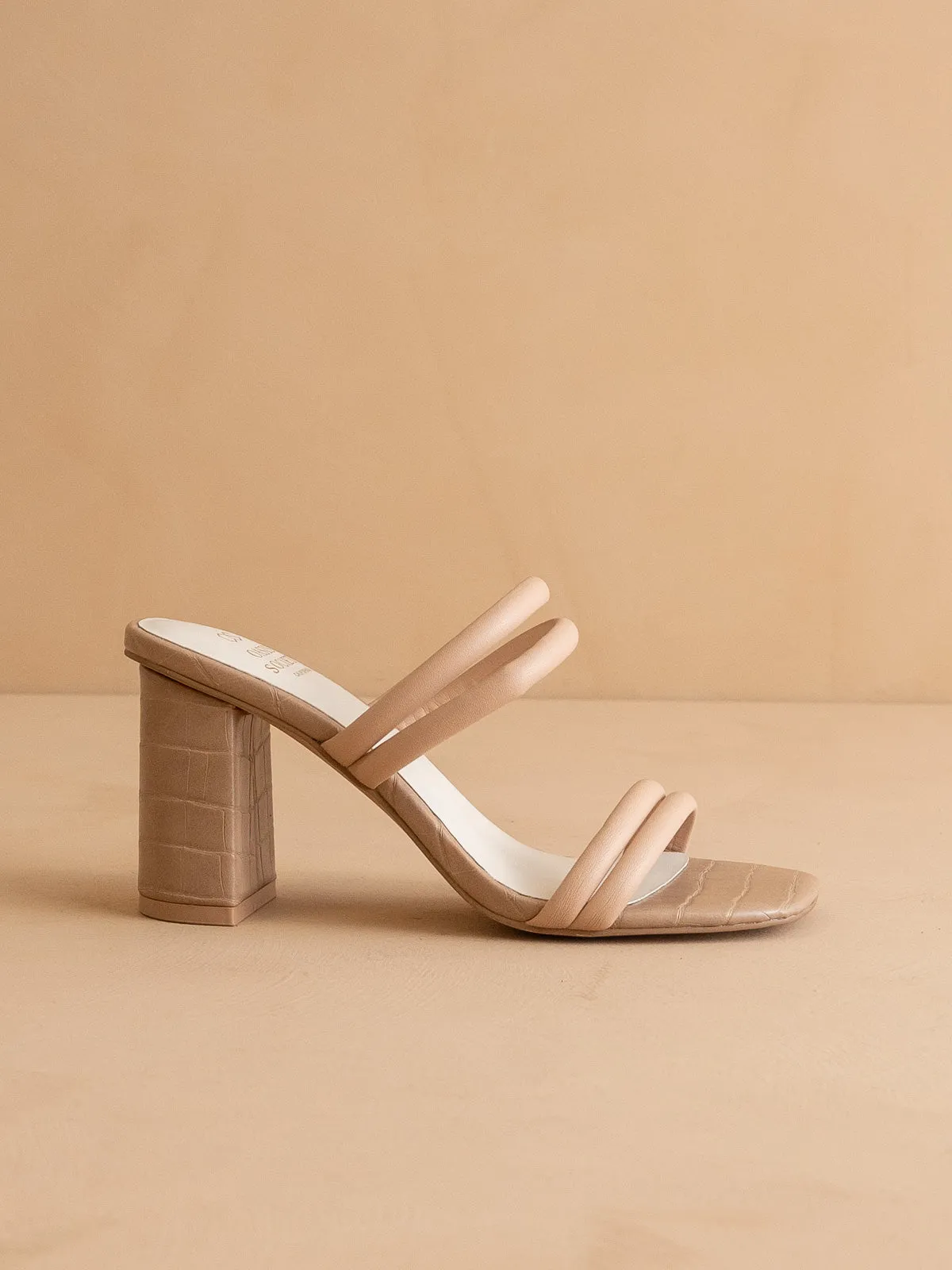 The Angela | Nude Strappy Aligator Block Heel