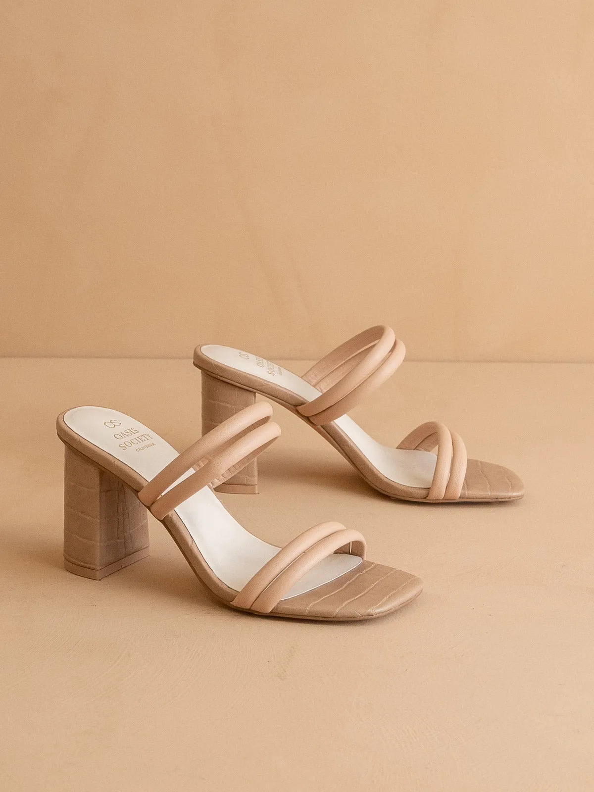 The Angela | Nude Strappy Aligator Block Heel