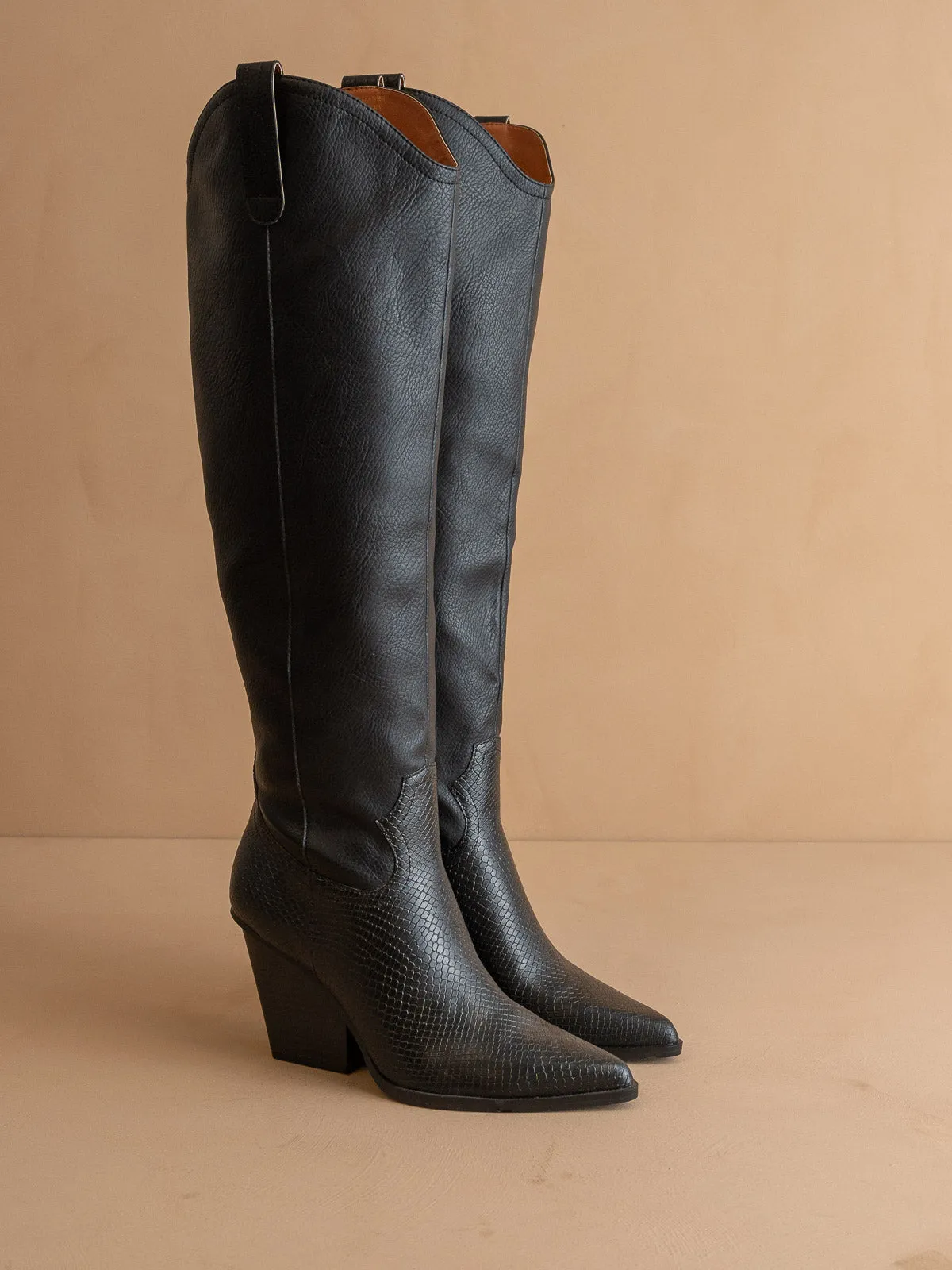 The Barcelona | Black Knee High Western Boot