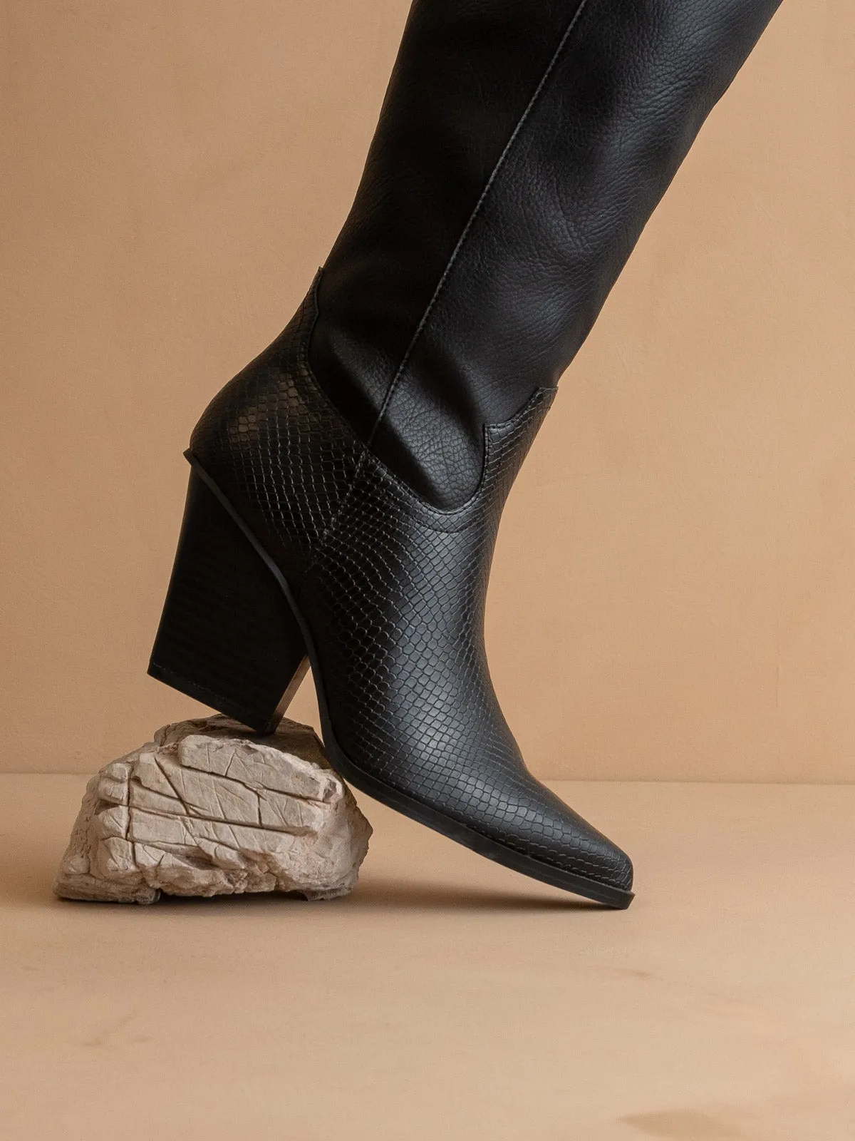 The Barcelona | Black Knee High Western Boot