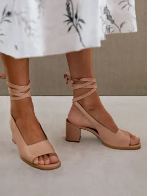 The Lille Leather Block Heels by Alohas - Peach