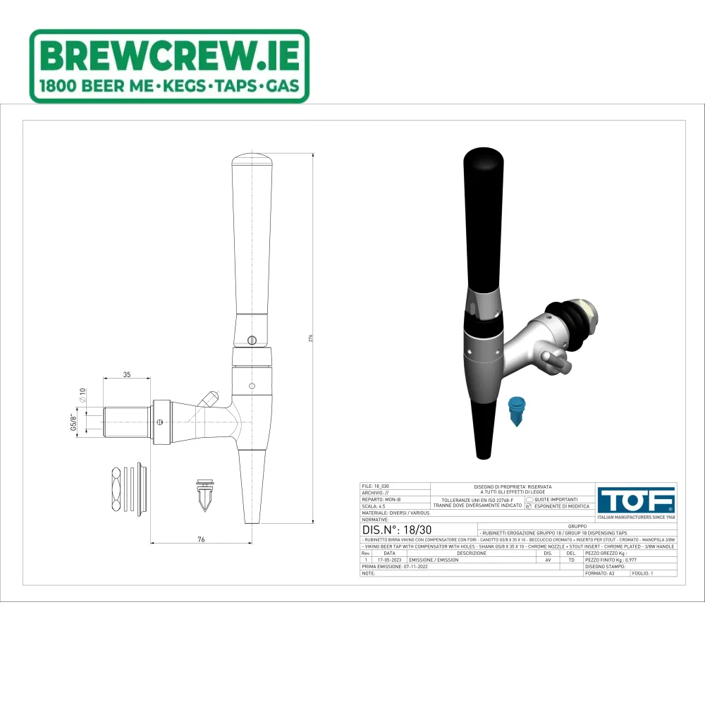 TOF - Viking Compensator - Beer/Stout Tap - Chrome