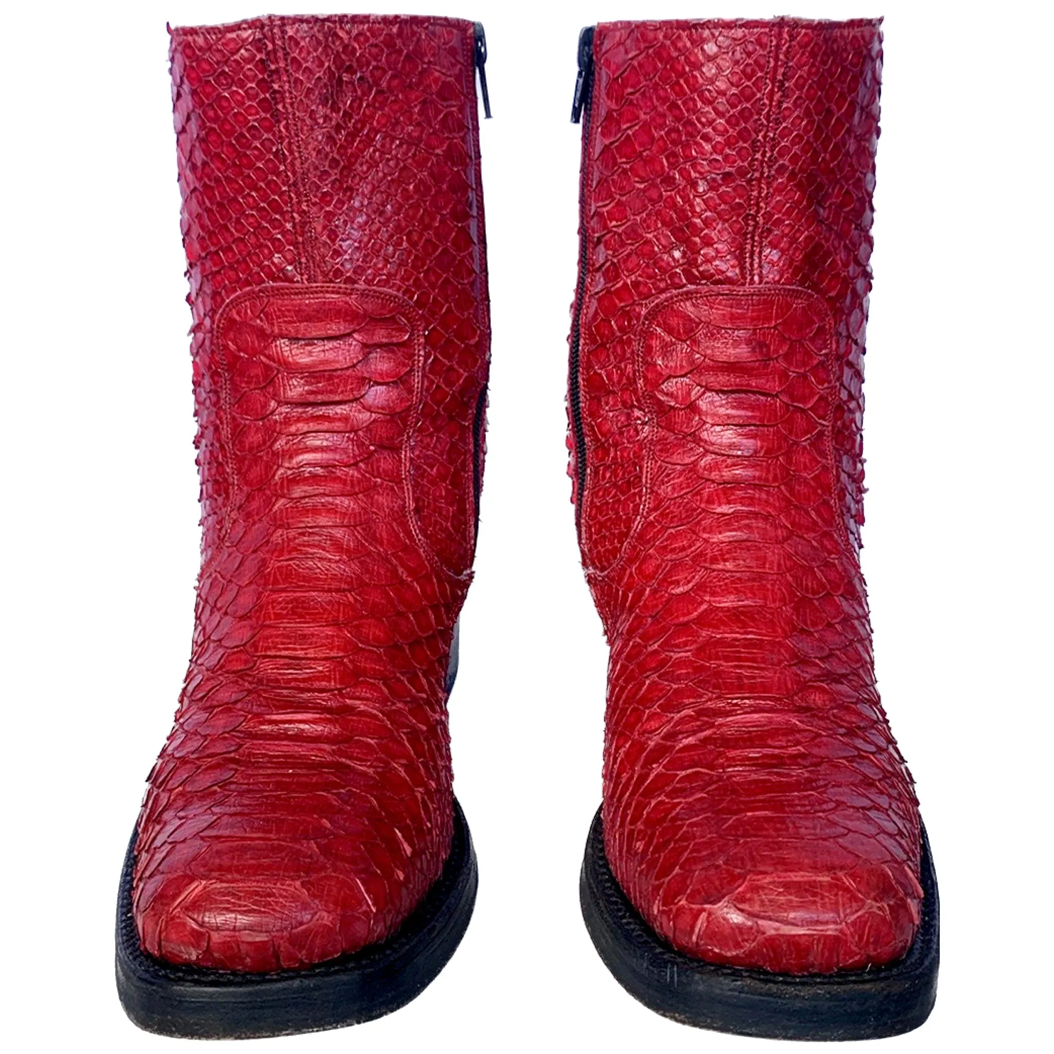 TONY MORA Red Python Platform Chunky Zip Y2K Style Ankle Bootie Boots
