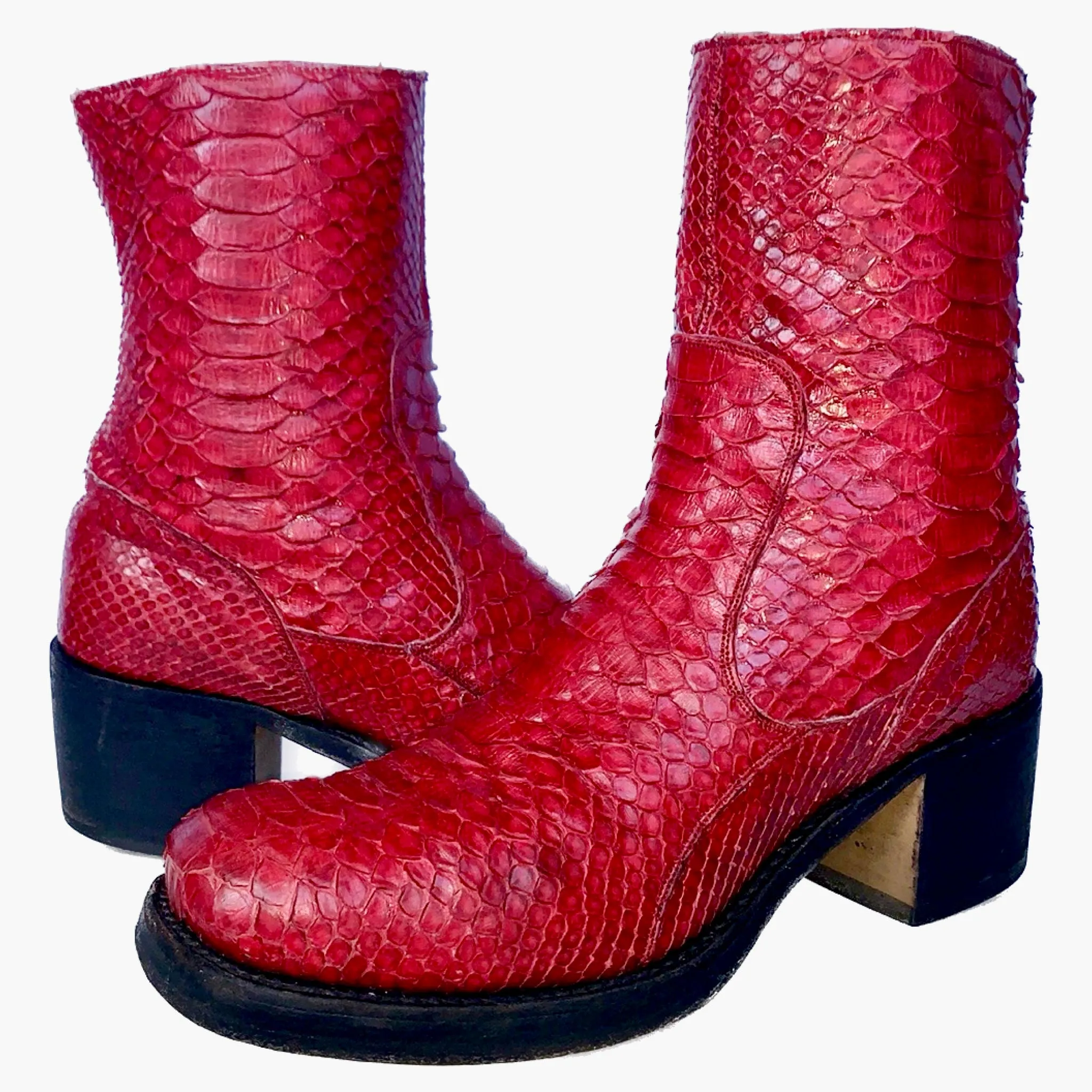 TONY MORA Red Python Platform Chunky Zip Y2K Style Ankle Bootie Boots