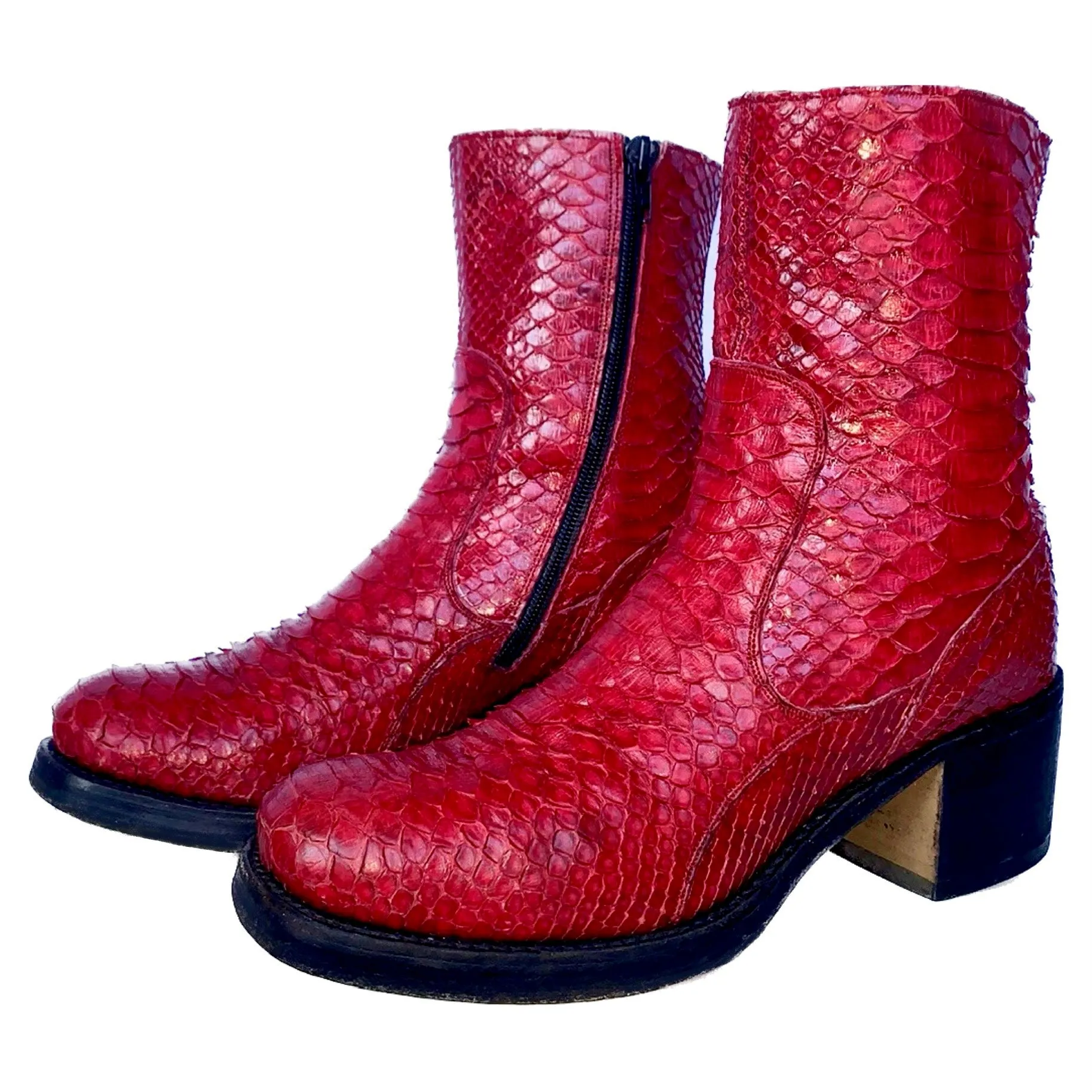 TONY MORA Red Python Platform Chunky Zip Y2K Style Ankle Bootie Boots