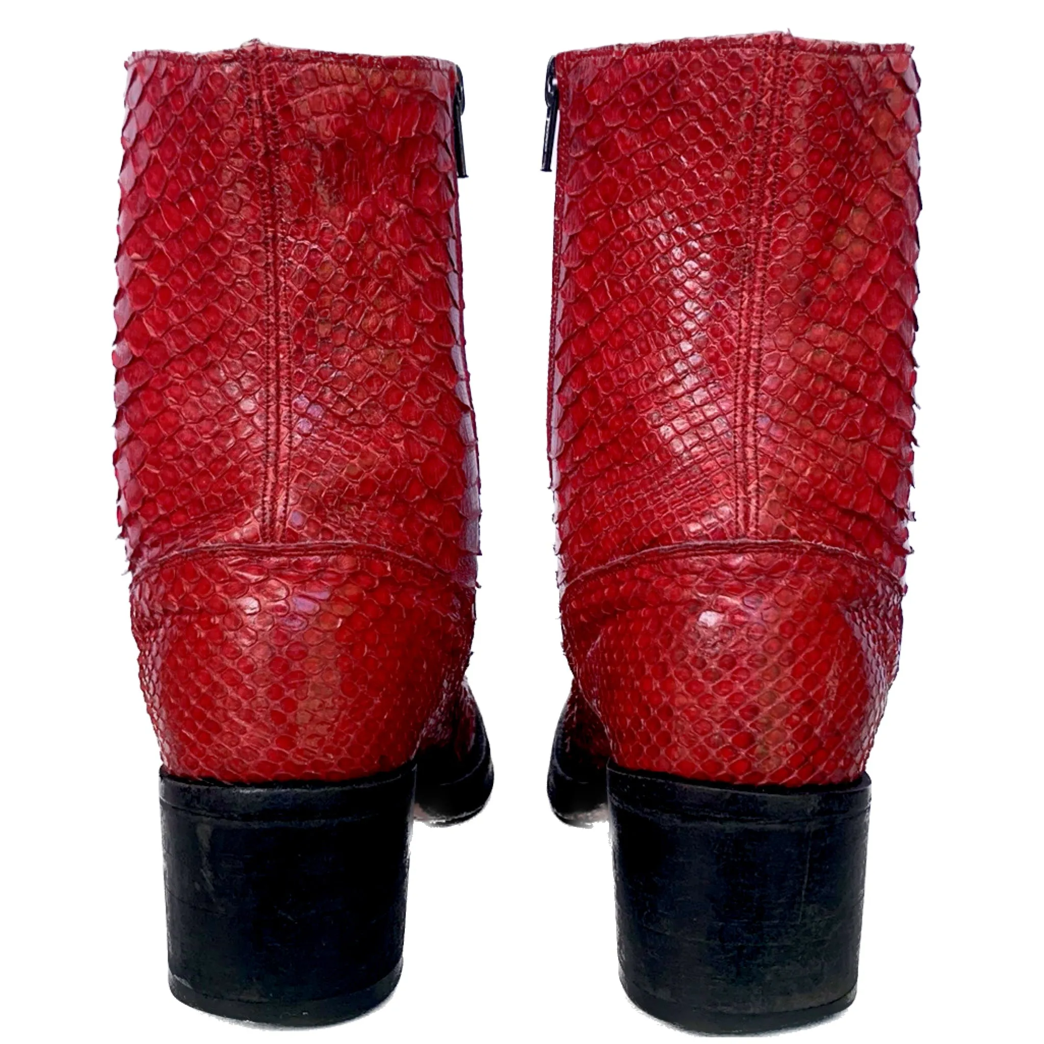 TONY MORA Red Python Platform Chunky Zip Y2K Style Ankle Bootie Boots