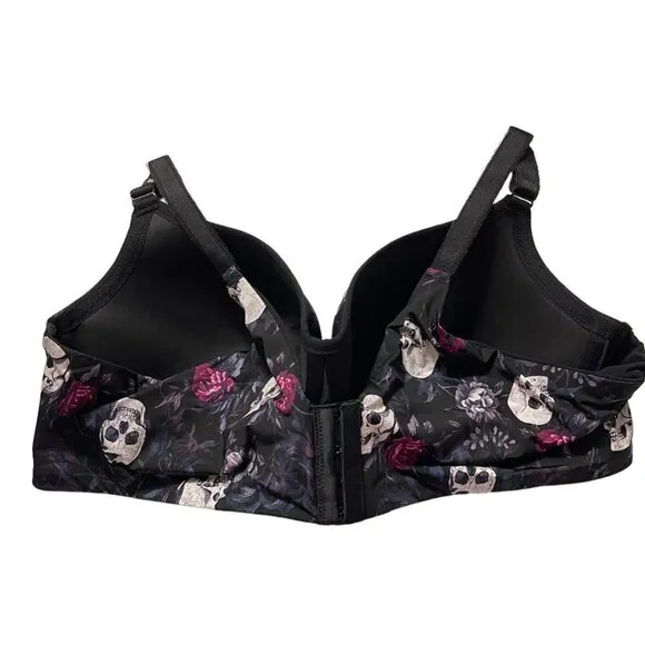 Torrid Womens NWT Black Skull Lightly Lined Full Coverage Balconette Bra 40G