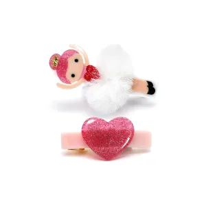 VAL25 - Ballerina Glitter Heart White Tutu Hair Clips