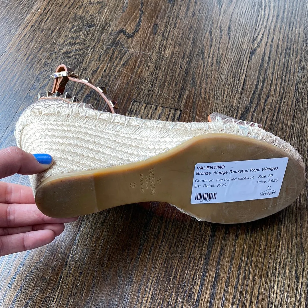 Valentino Bronze Wedge Rockstud Rope Wedges