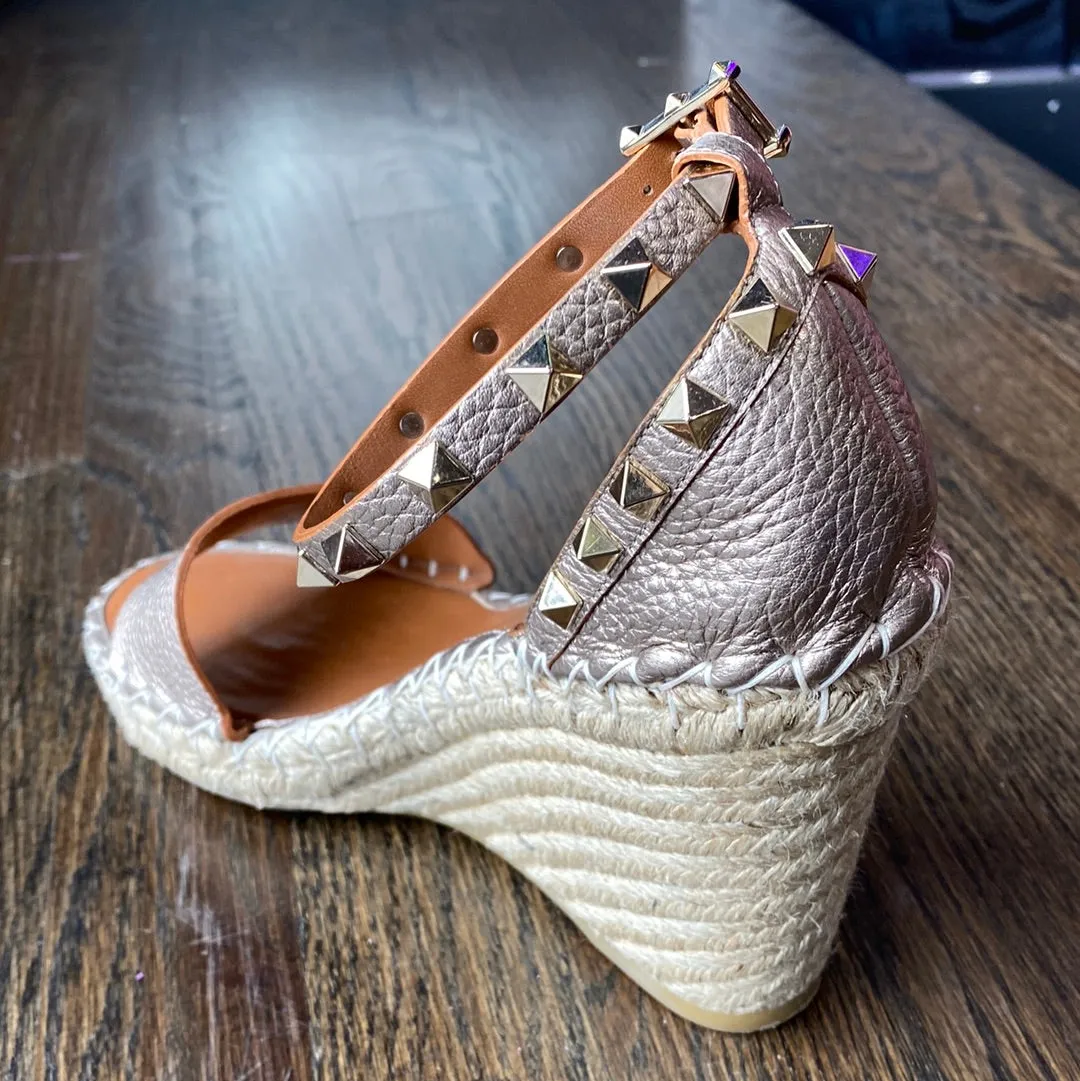 Valentino Bronze Wedge Rockstud Rope Wedges