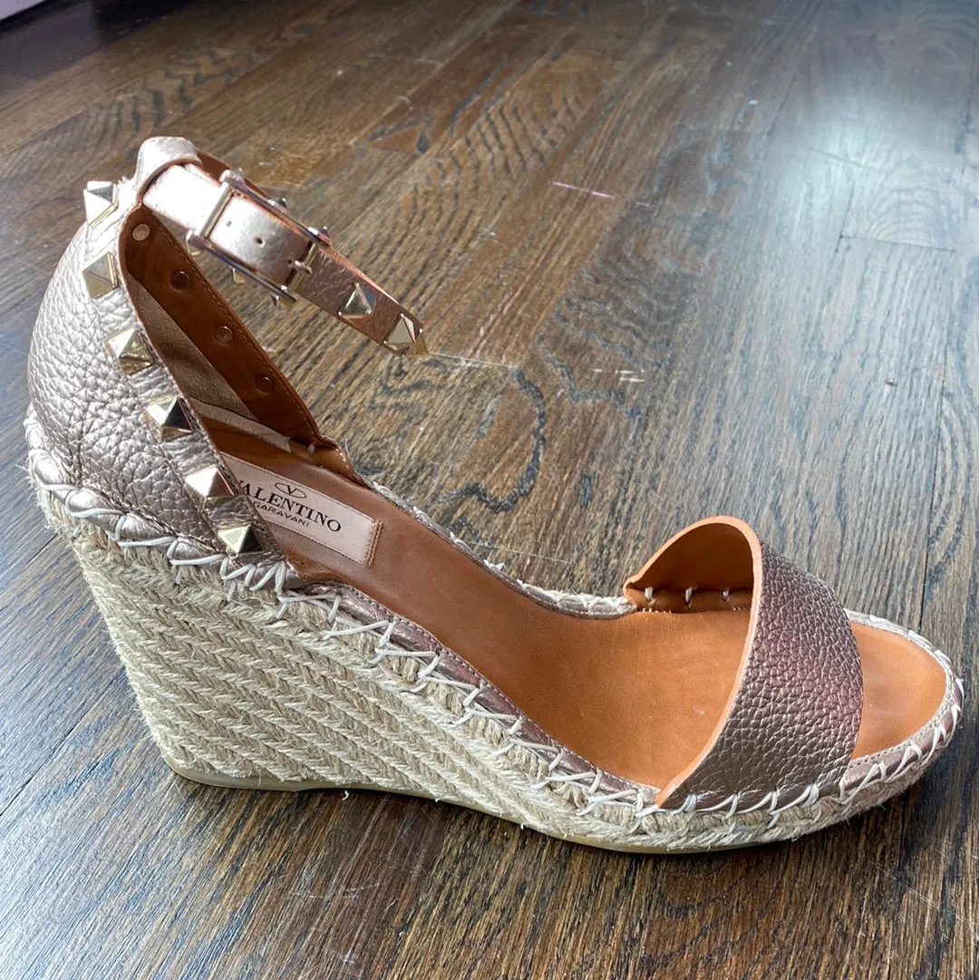 Valentino Bronze Wedge Rockstud Rope Wedges