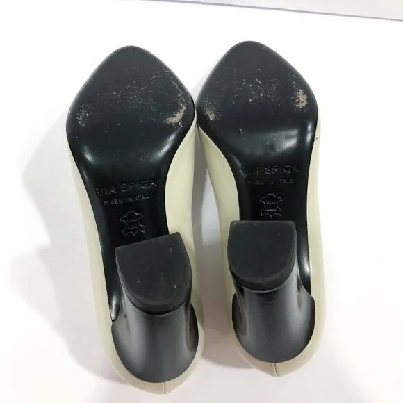 Via Spiga Baran Block Heel Cream Pumps Heels