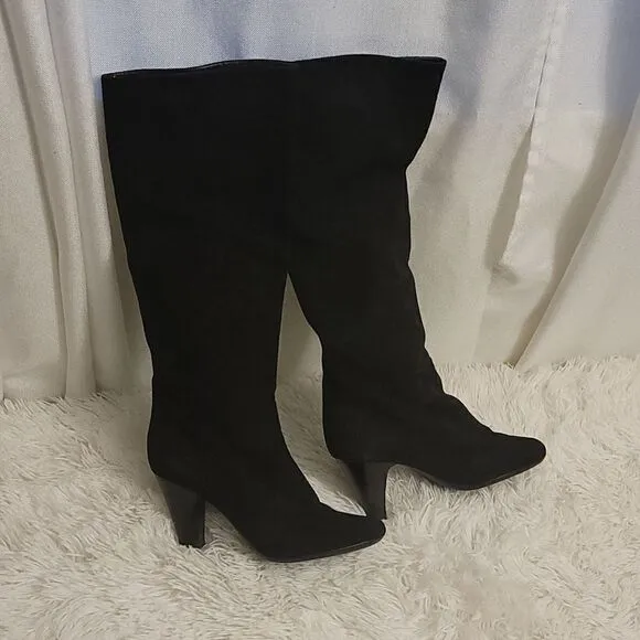 Vicini Knee High Black Suede 3&quot;inch Heel Boots Size 37