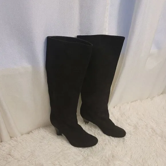 Vicini Knee High Black Suede 3&quot;inch Heel Boots Size 37