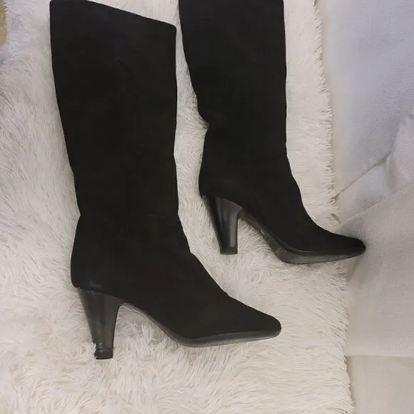 Vicini Knee High Black Suede 3&quot;inch Heel Boots Size 37