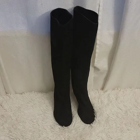 Vicini Knee High Black Suede 3&quot;inch Heel Boots Size 37