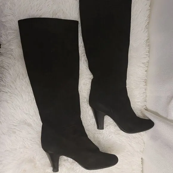 Vicini Knee High Black Suede 3&quot;inch Heel Boots Size 37