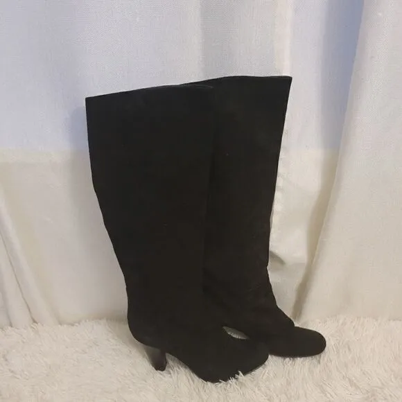 Vicini Knee High Black Suede 3&quot;inch Heel Boots Size 37