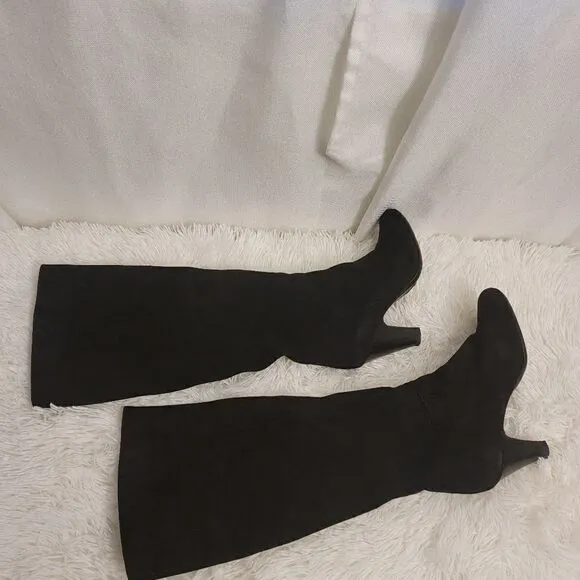 Vicini Knee High Black Suede 3&quot;inch Heel Boots Size 37
