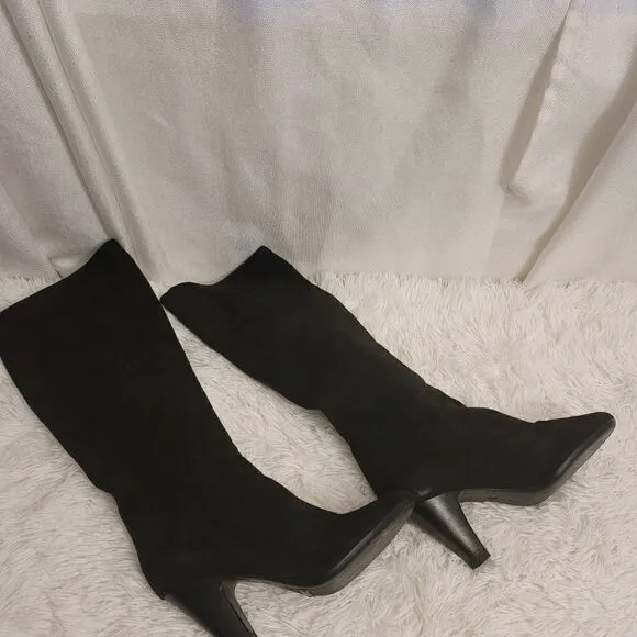 Vicini Knee High Black Suede 3&quot;inch Heel Boots Size 37