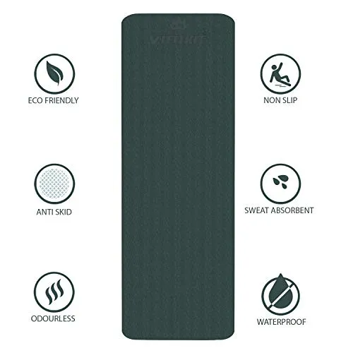 VIFITKIT Yoga Mat Eco Friendly Workout Mat For Yoga Pilates Outdoor Workout With Free Carrying Bag and Strap (Made In India) (BOTTLE GREEN, 4mm)