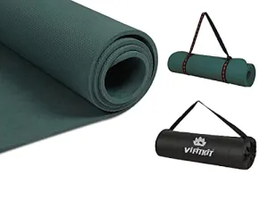 VIFITKIT Yoga Mat Eco Friendly Workout Mat For Yoga Pilates Outdoor Workout With Free Carrying Bag and Strap (Made In India) (BOTTLE GREEN, 4mm)