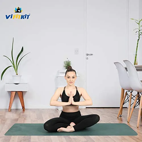 VIFITKIT Yoga Mat Eco Friendly Workout Mat For Yoga Pilates Outdoor Workout With Free Carrying Bag and Strap (Made In India) (BOTTLE GREEN, 4mm)