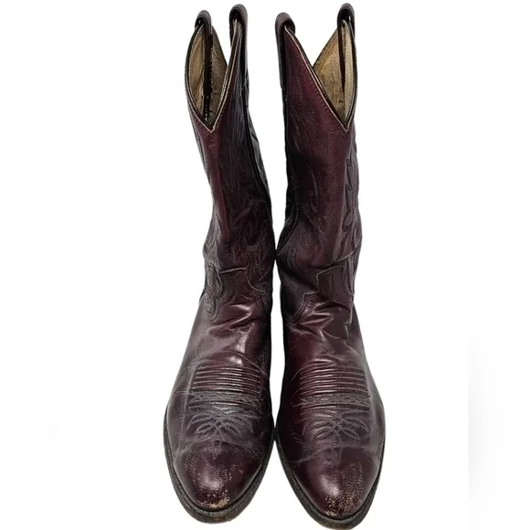 Vintage Dan Post Mens Cowboy Western Boots 16773 Burgundy Leather Pointed‎ 9 EW