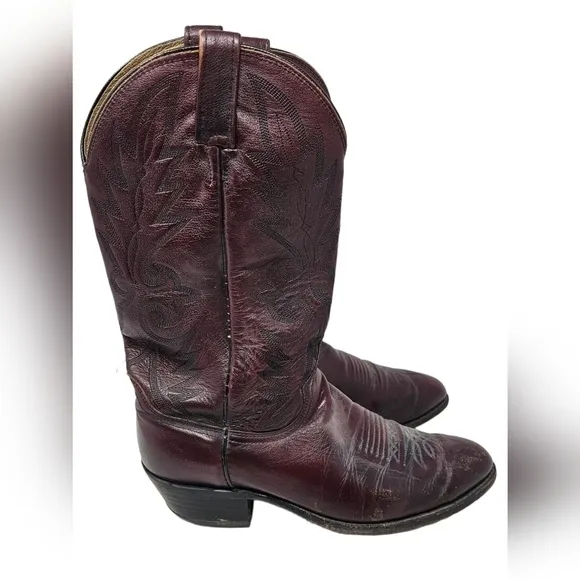 Vintage Dan Post Mens Cowboy Western Boots 16773 Burgundy Leather Pointed‎ 9 EW