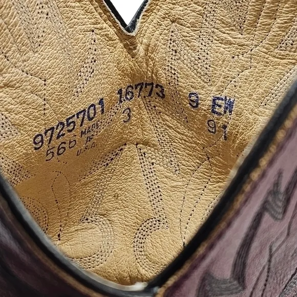 Vintage Dan Post Mens Cowboy Western Boots 16773 Burgundy Leather Pointed‎ 9 EW