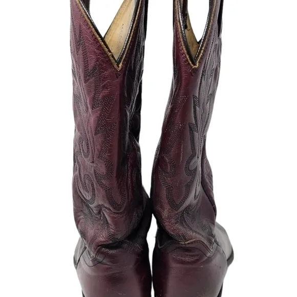 Vintage Dan Post Mens Cowboy Western Boots 16773 Burgundy Leather Pointed‎ 9 EW