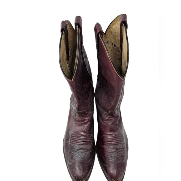 Vintage Dan Post Mens Cowboy Western Boots 16773 Burgundy Leather Pointed‎ 9 EW