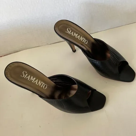 Vintage Siamanto Black Leather Heels Sz.8 New