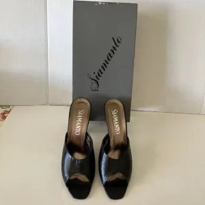 Vintage Siamanto Black Leather Heels Sz.8 New