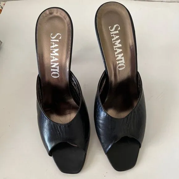 Vintage Siamanto Black Leather Heels Sz.8 New