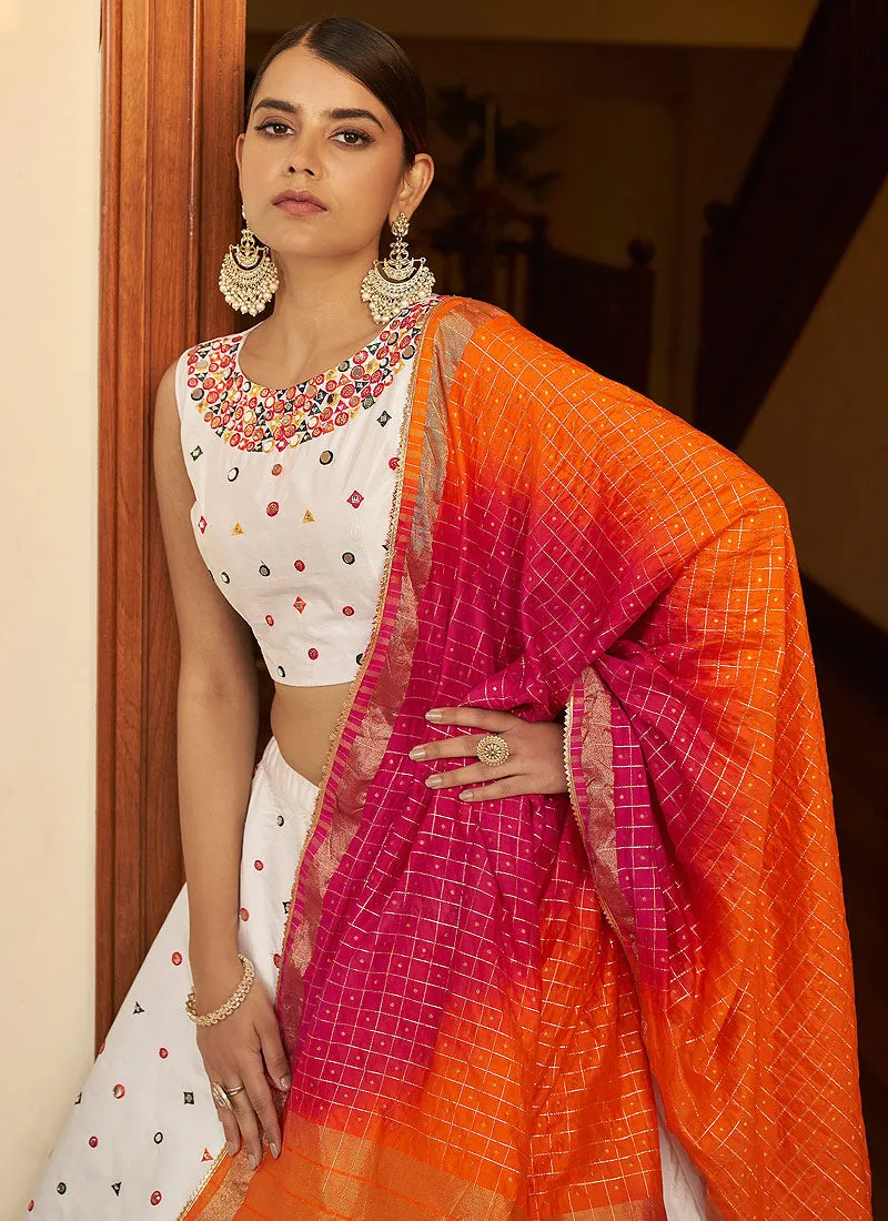 White Mirror Work Embroidered Lehenga Choli