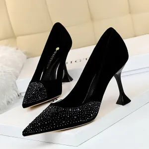 Women Rhinestone Design Pointed Toe Pumps