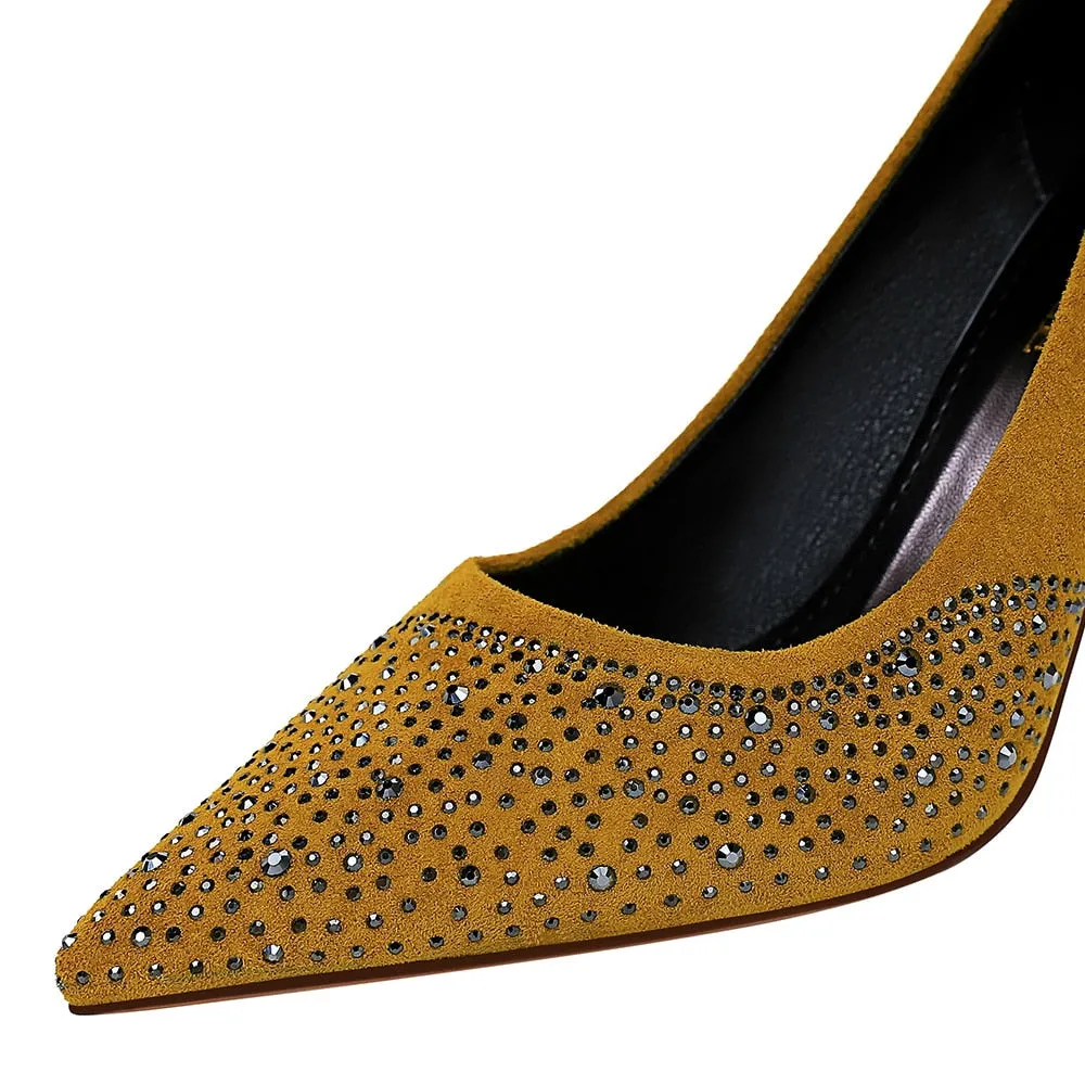 Women Rhinestone Design Pointed Toe Pumps