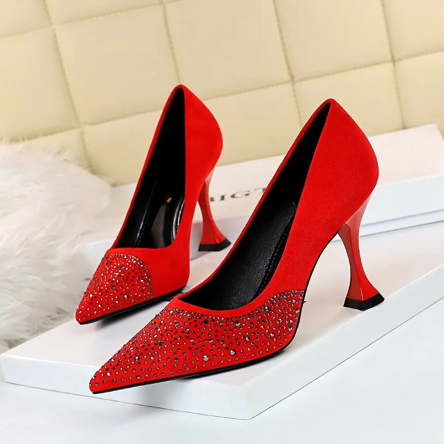 Women Rhinestone Design Pointed Toe Pumps